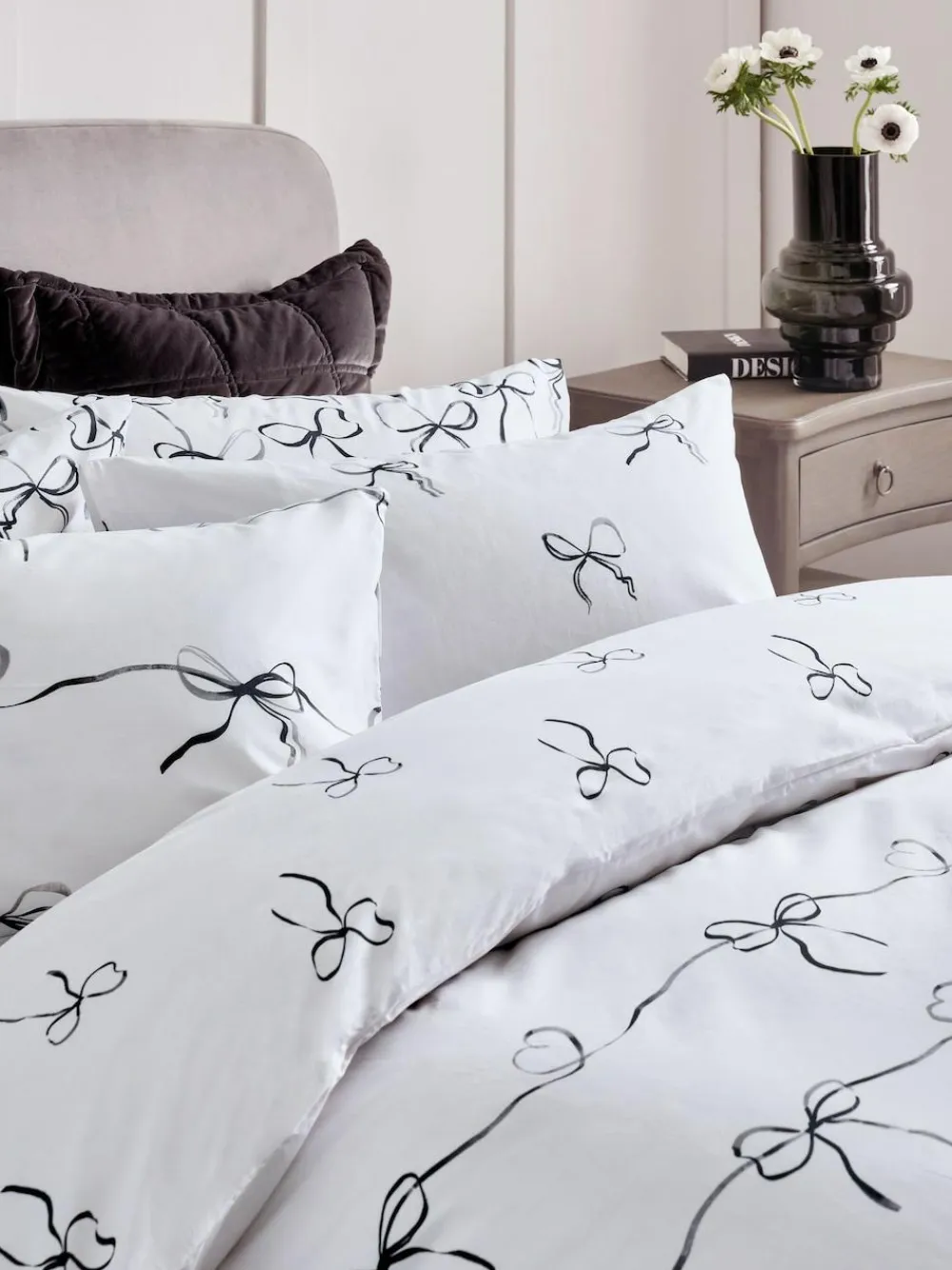 Hot Next 2 Pack Black/White Bow & Heart Reversible Duvet Cover and Pillowcase Set