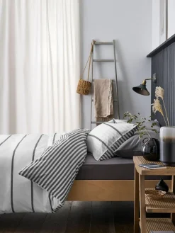 New Next 2 Pack Stripe Reversible Duvet Cover and Pillowcase Set Grey