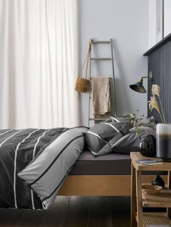 New Next 2 Pack Stripe Reversible Duvet Cover and Pillowcase Set Grey