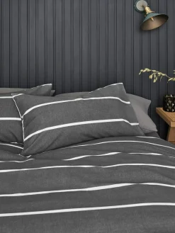 New Next 2 Pack Stripe Reversible Duvet Cover and Pillowcase Set Grey