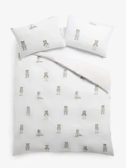 Next 2 Pack White/Natural Bertie Bear Reversible Duvet Cover and Pillowcase Set^ Bedsets & Duvet Covers