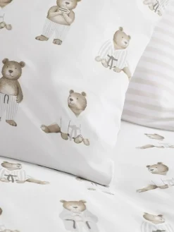 Next 2 Pack White/Natural Bertie Bear Reversible Duvet Cover and Pillowcase Set^ Bedsets & Duvet Covers
