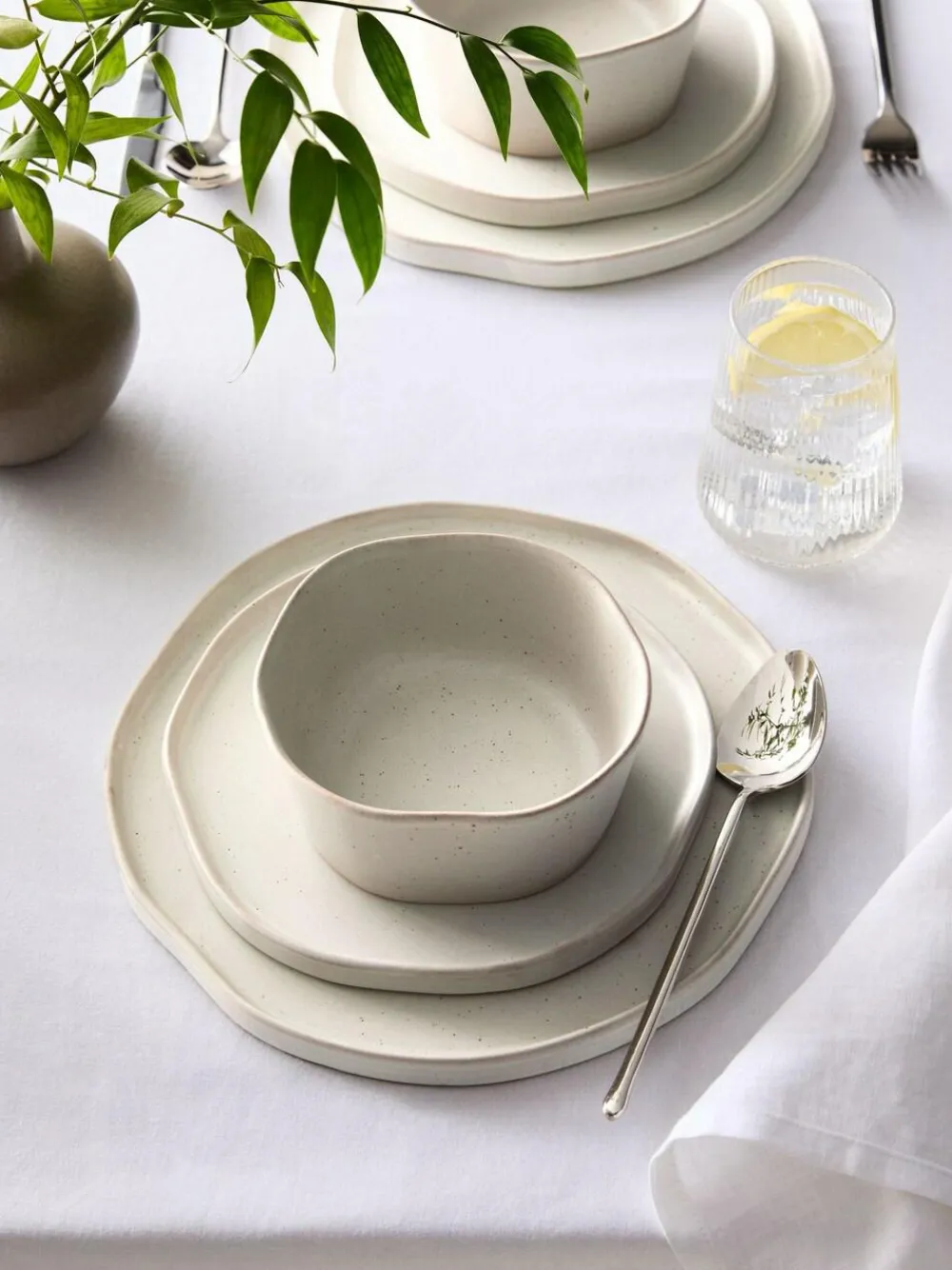 New Next 12 Piece Mist White Lana Dinner Set
