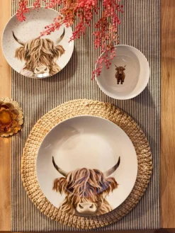 Next 12 Piece Natural Hamish The Highland Cow Dinner Set