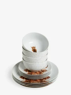 Next 12 Piece Natural Hamish The Highland Cow Dinner Set