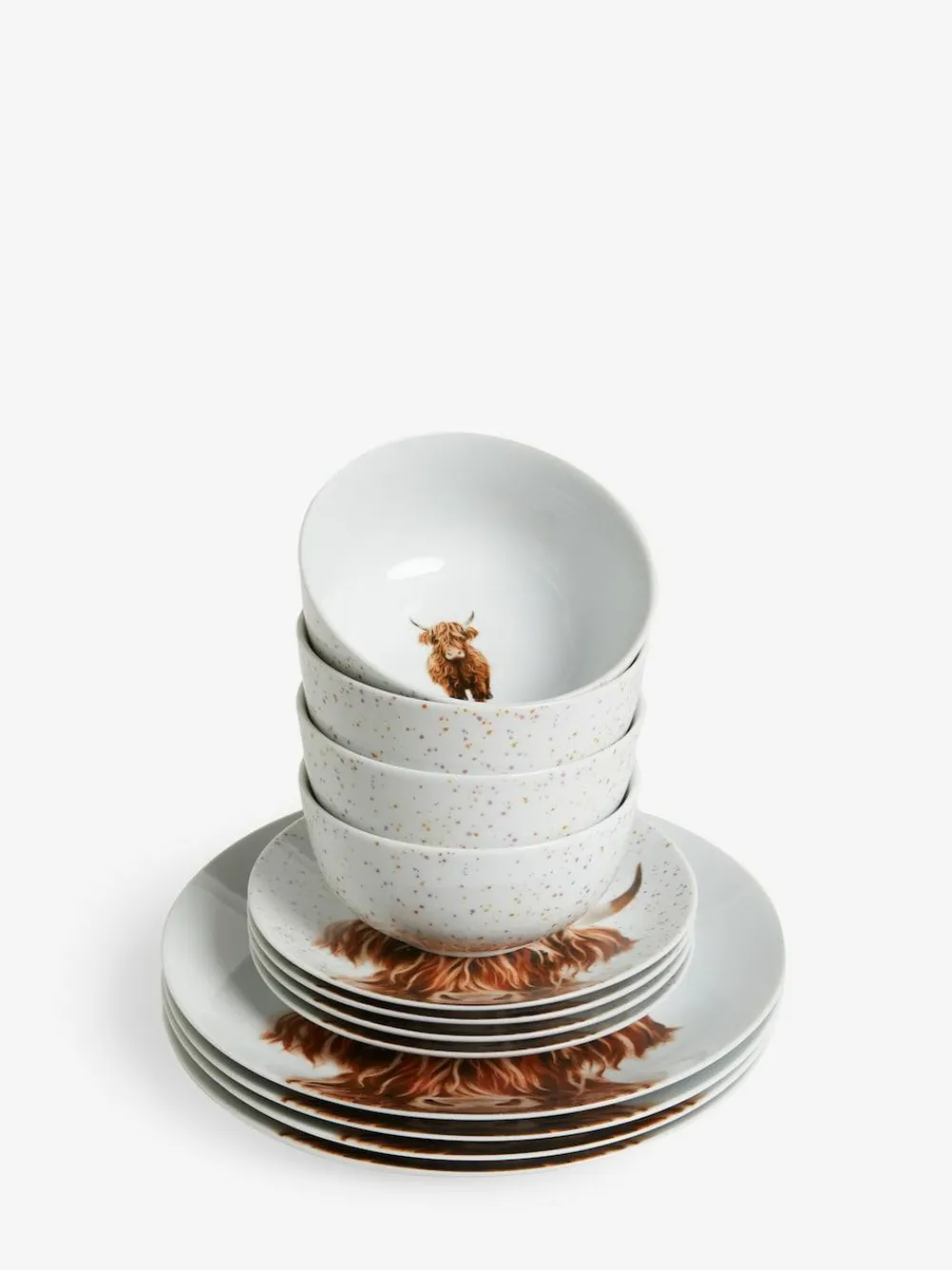 Next 12 Piece Natural Hamish The Highland Cow Dinner Set