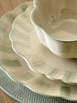 New Next 12 Piece Sage Green Handpainted Stripe Dinner Set