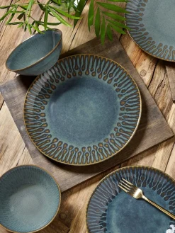 Best Next 12 Piece Teal Blue Collins Dinner Set