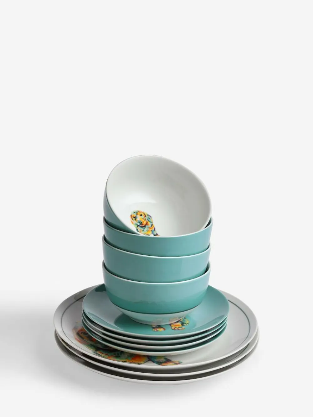 Hot Next 12 Piece Teal Blue Sausage Dog Dinner Set