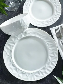 Next 12 Piece White Mode Embossed Dinner Set^ Dinner Sets & Pasta Bowls