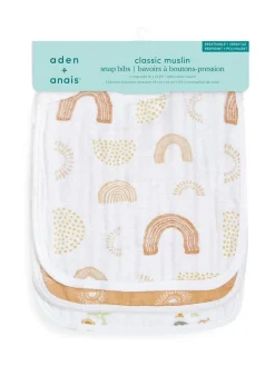 Aden + Anais Cream 100% Cotton Muslin Keep Rising Snap Bibs 3 Pack^ Unisex|Newborn Accessories
