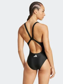 New adidas Black 3 Stripe V Back Swimsuit