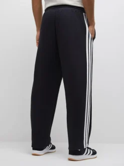 New adidas Essentials Three Stripes Fleece Wide Leg Trousers Black