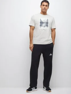 New adidas Essentials Three Stripes Fleece Wide Leg Trousers Black