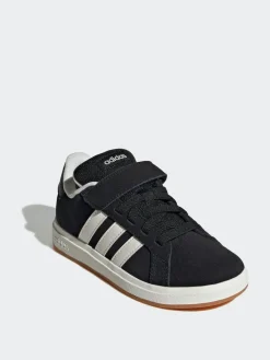 Best adidas Black Grand Court 00s Suede Elastic Lace Kids Trainers