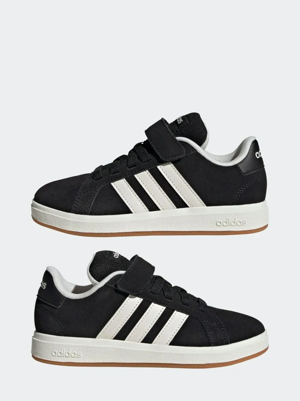Best adidas Black Grand Court 00s Suede Elastic Lace Kids Trainers