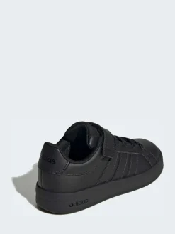 adidas Black Grand Court 3.0 Elastic Lace Kids Trainers^BOY School Shoes|Boys Shoes
