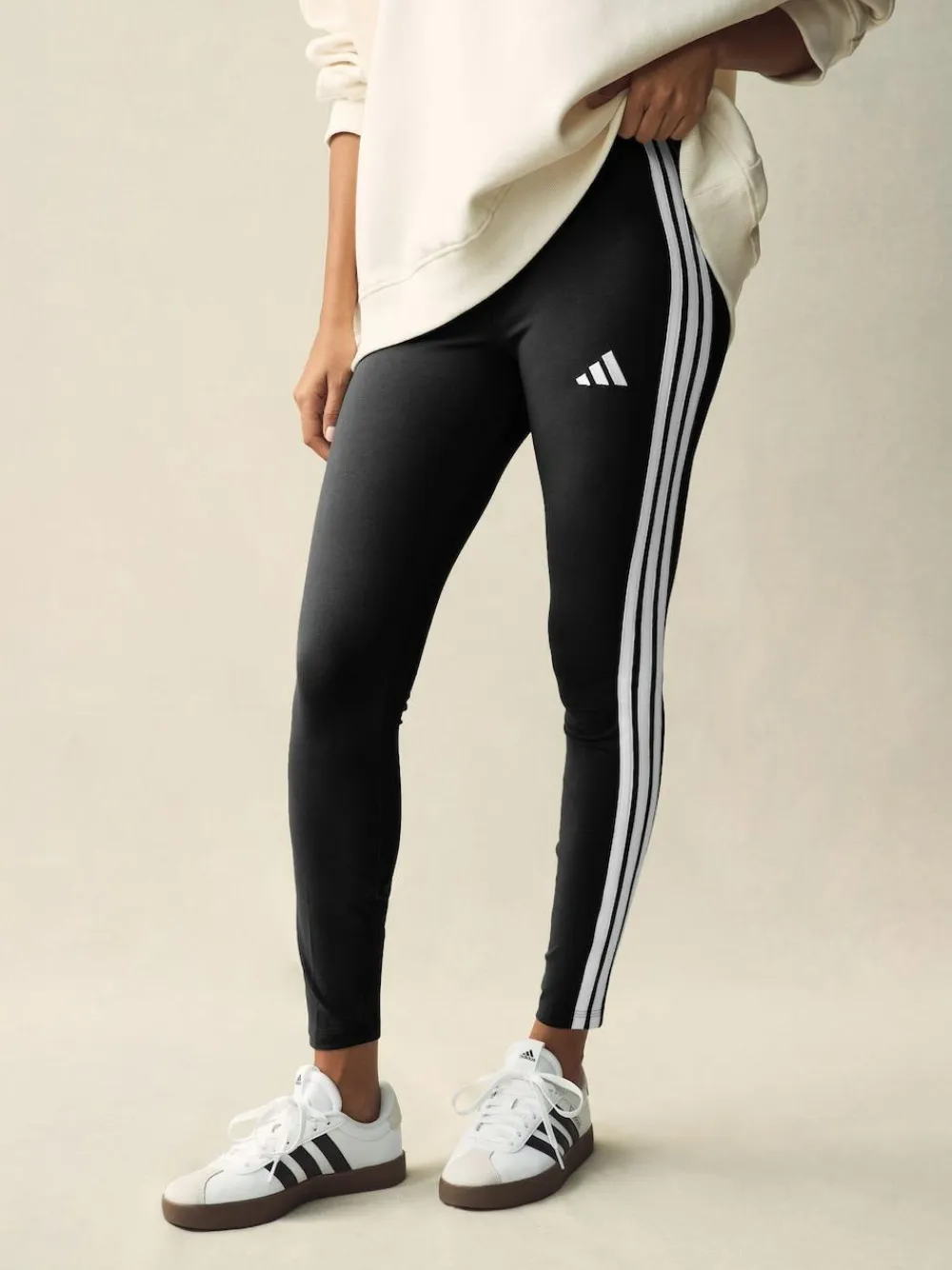 Sale adidas Black White Essentials 3-Stripes Cotton Leggings