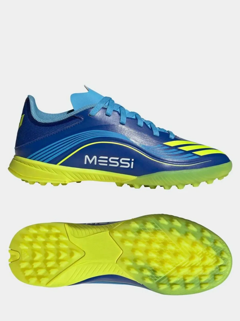 adidas Blue/Yellow Kids F50 Messi League Turf Boots^ Soccer Cleats