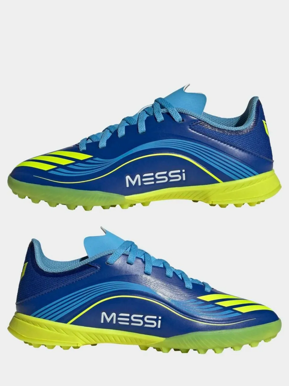 adidas Blue/Yellow Kids F50 Messi League Turf Boots^ Soccer Cleats