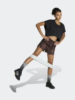 Sale adidas Workout Essentials Leopard Woven Shorts Brown