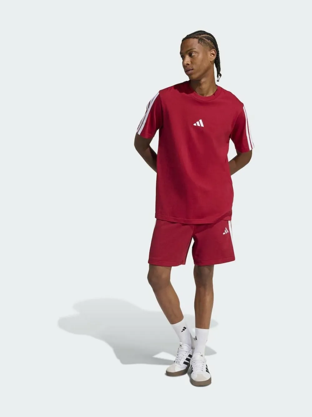 adidas Dark Red Essential 3-Stripes French Terry Shorts
