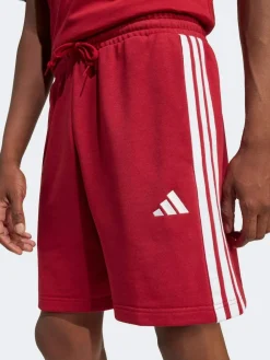 adidas Dark Red Essential 3-Stripes French Terry Shorts