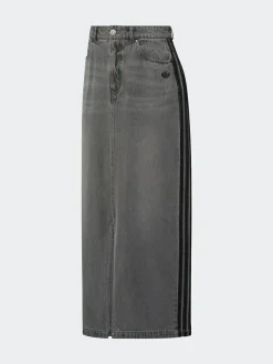 adidas originals Grey Adicolour 3-Stripes Denim Midi Pencil 100% Cotton Skirt