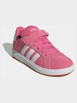 adidas Pink Grand Court 00s Suede Elastic Lace Kids Trainers^BOY Sneakers