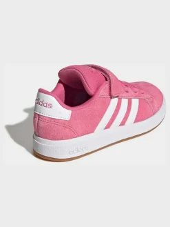 adidas Pink Grand Court 00s Suede Elastic Lace Kids Trainers^BOY Sneakers