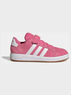 adidas Pink Grand Court 00s Suede Elastic Lace Kids Trainers^BOY Sneakers
