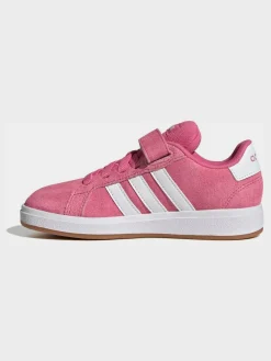 adidas Pink Grand Court 00s Suede Elastic Lace Kids Trainers^BOY Sneakers