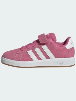 adidas Pink Grand Court 00s Suede Elastic Lace Kids Trainers^BOY Sneakers