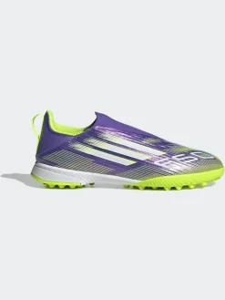 adidas Purple/Lime Kids F50 League Laceless Turf Boots^ Soccer Cleats