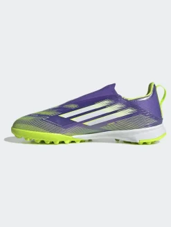 adidas Purple/Lime Kids F50 League Laceless Turf Boots^ Soccer Cleats