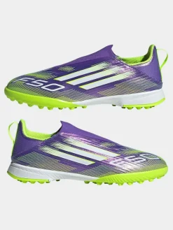 adidas Purple/Lime Kids F50 League Laceless Turf Boots^ Soccer Cleats