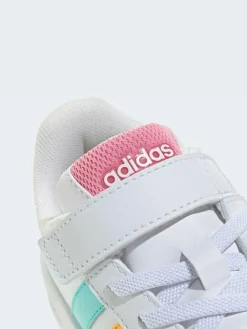 adidas White/Multi Grand Court 3.0 Elastic Lace Kids Trainers^BOY School Shoes|Boys Shoes