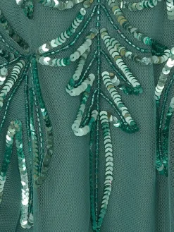 Adrianna Papell Green Studio Beaded Mesh Long Dress^Women Maxi Dresses