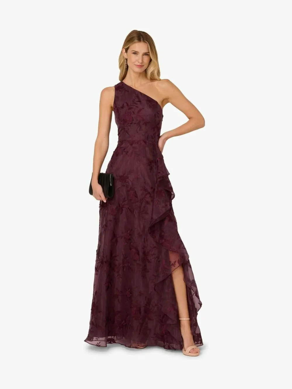 Online Adrianna Papell Purple Embroidered Ruffle Gown