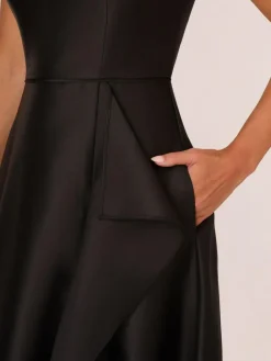 Adrianna Papell Studio One Shoulder Mikado Black Gown^Women Maxi Dresses