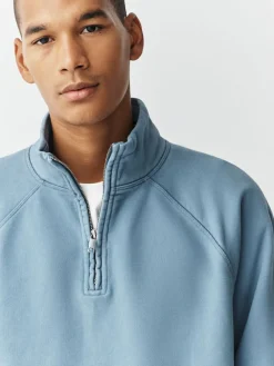 Clearance Next Heavyweight Washed Quarter Zip Sweatshirt Airforce Blue