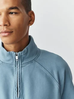 Clearance Next Heavyweight Washed Quarter Zip Sweatshirt Airforce Blue