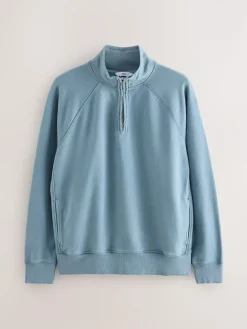 Clearance Next Heavyweight Washed Quarter Zip Sweatshirt Airforce Blue