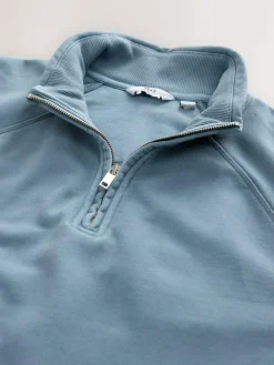 Clearance Next Heavyweight Washed Quarter Zip Sweatshirt Airforce Blue