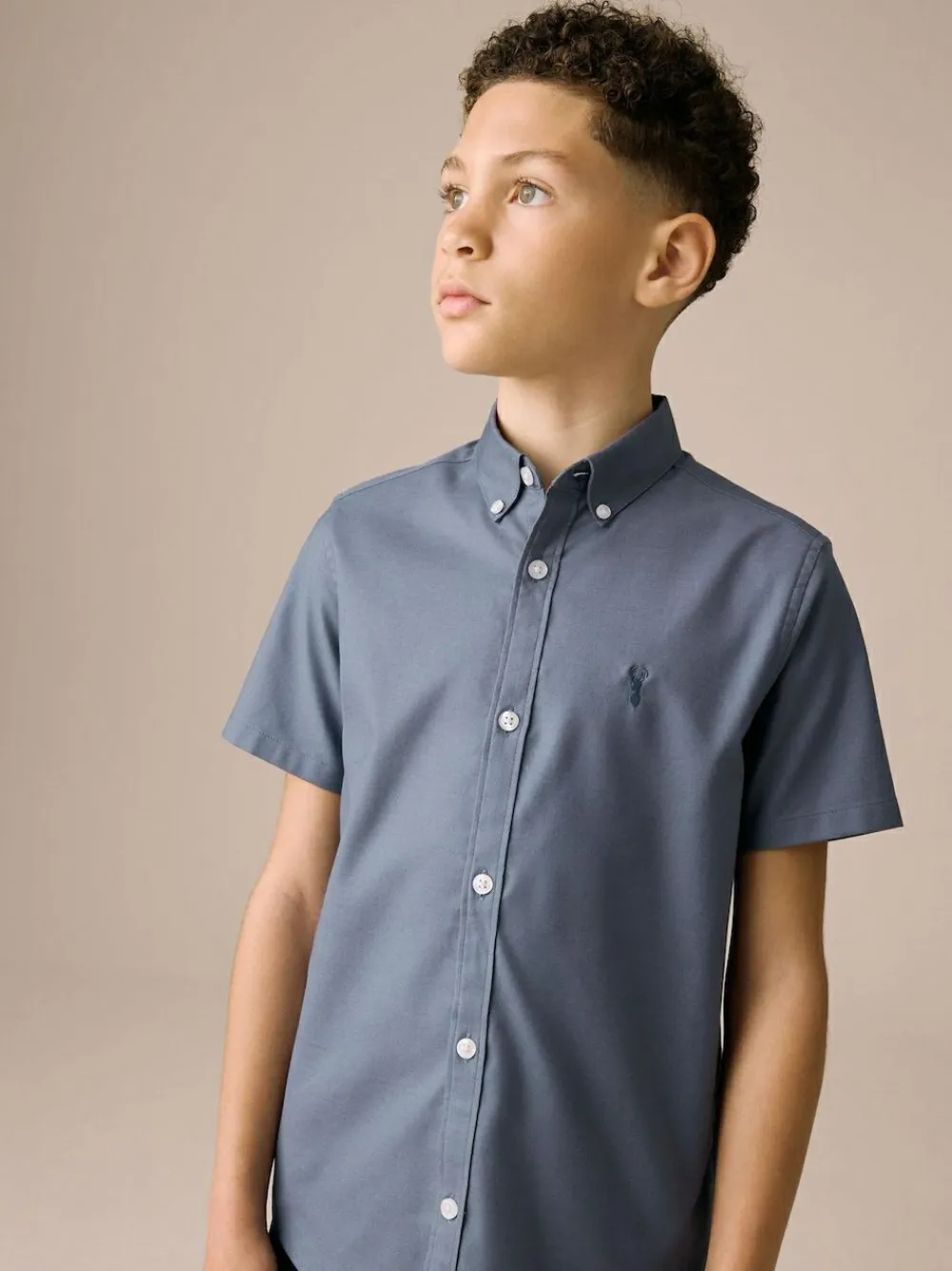 Next Airforce Blue Logo Short Sleeve Cotton Rich Oxford Shirt (3-16yrs)^BOY Shirts