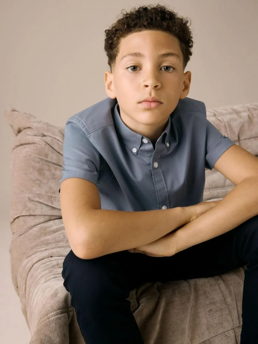 Next Airforce Blue Logo Short Sleeve Cotton Rich Oxford Shirt (3-16yrs)^BOY Shirts