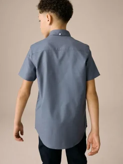 Next Airforce Blue Logo Short Sleeve Cotton Rich Oxford Shirt (3-16yrs)^BOY Shirts
