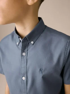 Next Airforce Blue Logo Short Sleeve Cotton Rich Oxford Shirt (3-16yrs)^BOY Shirts