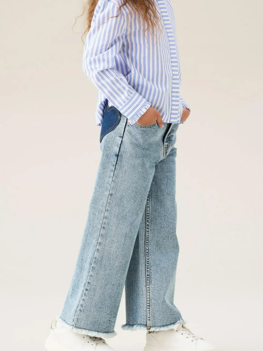 Angel & Rocket Blue Brooke Wide Leg Heart Print Pocket Jeans^ Jeans