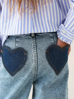 Angel & Rocket Blue Brooke Wide Leg Heart Print Pocket Jeans^ Jeans